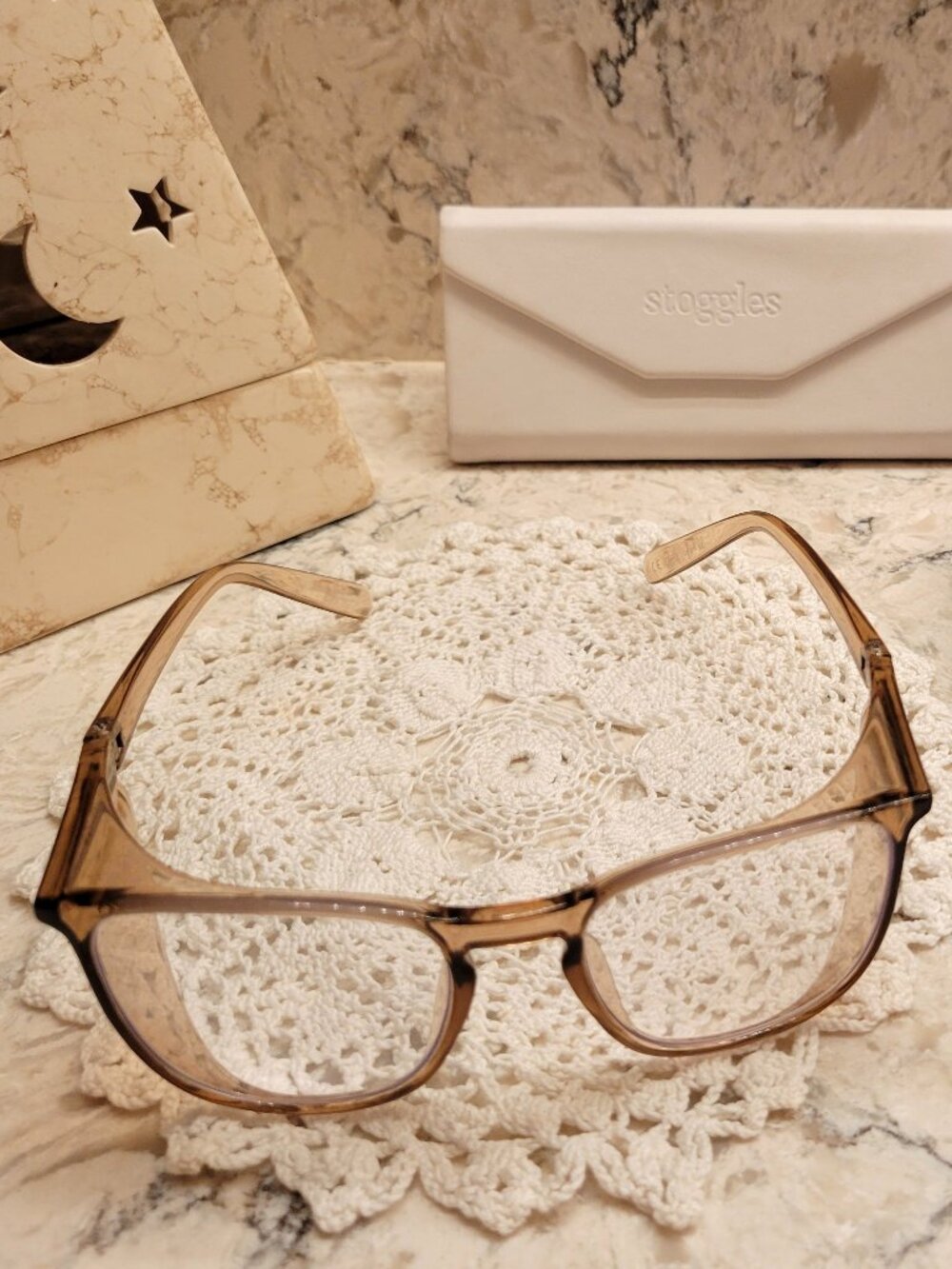 STOGGLES SAFETY GLASSES GOGGLES EYEGLASSES BLUE LIGHT SQUARE PEACH 50 20 145